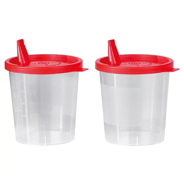 Urine beaker with snap-on lid with aperture