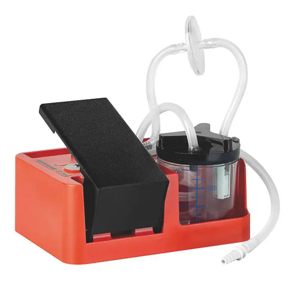 Emergency aspirator with foot pedal